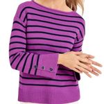 Talbots Bateau Neck Striped Knit Sweater Purple Thistle India Ink Plus Size 1X Photo 0