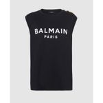Balmain Paris Poplin Cotton Embossed Gold Metal Buttons Tank Top Black Womens 36 Photo 4