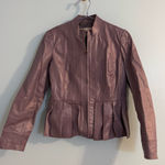 Purple 100% leather jacket with pleated detail full zip size US 6 Photo 0