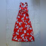 Japna  red floral maxi dress  small area at back and bottom elastic wais  long L Photo 14