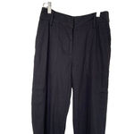 Rachel Zoe Black Linen Ankle Cargo Taper Cuff Pants Size 2 Zipper Stretch Photo 1