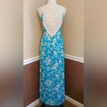 Turquoise Floral Crochet Back Lightweight Flowy Maxi Dress by Gilli Modcloth S Blue Photo 1