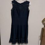 Tadashi Shoji Navy Blue Lace And Crochet Collage Illusion Dress Photo 2