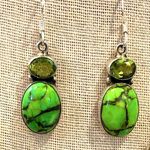 Sterling Silver Mohave Lime Green Copper Infused Turquoise Peridot Drop Earrings Photo 0