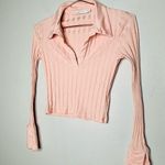 JONATHAN SIMKHAI Pink Val Rib Cropped Polo Long Sleeves Collared Shirt size XS Photo 2