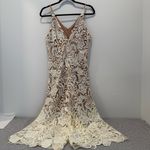 Dress the Population  Ivory Sheer Crochet Lace Marion Crop Pant Jumpsuit M Photo 2