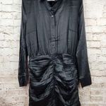 Retrofete Black Shirt Dress Satin Size Small Ruched Skirt Long Sleeve NWT Photo 0