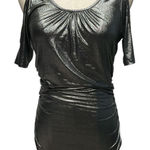 Y2K Women's Metallic Silver Cold Shoulder Blouse Top Ruched Stretch Size M Party Size M Photo 0