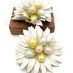 Vintage Shoe Clips Buckles Pastel Faux Pearl Frosted Floral Daisy 1940s 1950s Pink Photo 1