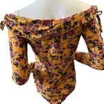 No Boundaries NWT  L 11-13 GOLD OFF SHOULDER RUCHED DRAPE FLORAL L/S BODYSUIT Photo 1