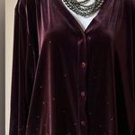 Liz Claiborne Elizabeth By  Plum Suede Glitter StarsCardigan  Long Sleeves Sz L Photo 0