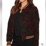 Sanctuary Wool Jacquard Black Rose Print Cropped Bomber Jacket Size Small Photo 11
