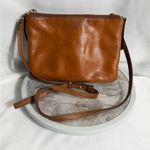 Fossil Brown Leather Crossbody Bag Double Zip Adjustable Strap Medium Purse Photo 2