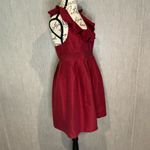 Annie Griffin Deep Red Midi Dress with Ruffle Detail Size 6 Photo 1