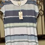 Tru Self  button detail short sleeve abstract striped top Photo 2