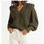 Pistola NWT - REVOLVE  - Camille V-Neck Shoulder Pad Sweater in MERLOT red - M Photo 5