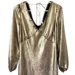 NEW NINE EIGHT Gold Shimmer Midi Dress Size Medium V Neck Balloon Long Sleeve Photo 2