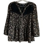 Miss Me  Black Lace Ditsy Floral Gypsy Boho Button Down Peasant‎ Blouse Photo 1