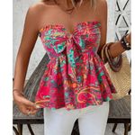 Floral Tube Crop Top Strapless Tie Front Boho Pullover Bandeau Size M Pink Size M Photo 0