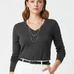 Boston Proper  Black Ribbed Long Sleeve V Neck Tee T Shirt Top M Photo 0