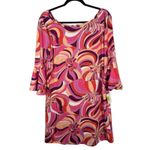 Trina Turk Pink Bold Bright Bell Sleeve Abstract 60s Shirt Dress Medium NEW Photo 2