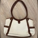White & brown weaved faux leather purse Photo 2