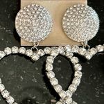 KENNETH JAY LANE Crystal Studded Heart Dangle Earrings / Silver Tone & Crystals Photo 5