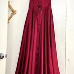 La Femme 29033 Faux Wrap Top Lace Up Back Satin Gown Photo 5