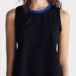 Misook  Woman Black Blue Trim Knit Tank Top Sleeveless Pullover Medium Minimalist Photo 0