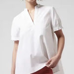 Athleta Levitate Poplin Tee Shirt White V Neck Short Sleeve Pleated Cuff Size L Photo 0