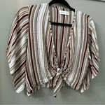 Faithfull the Brand  Olsen Top Striped Split Sleeve Tie Front Flowy Top Size 4 Photo 3