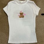 Riley & James  Small White Ribbed Short Sleeve Embroidered Teddy Bear With Hearts Photo 0