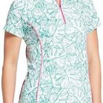 Lady Hagen  Women's Tropical Linear Palm Golf Polo Green White Pink Size XS Photo 0