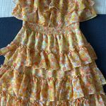 1. State Glowing Petals Print Strapless Smocked Waist Tiered Gauze Chiffon Mini Dress Photo 0