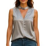 Acrobat 100% Silk Blouse Silver Size S Photo 0