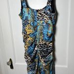 VTG Signature by Sangria Y2K Ruched Snake Satin Teal Blue Sleeveless Dress 10 Photo 7