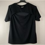 Ava & Viv Blouse Women's Black Sz 1X Ribbed Knit Cut Out Short Sleeve Top EUC Photo 0