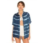 Free People Jen's Pirate Booty Blue Tropics Kapula Shirt Size Large Button Down Photo 2