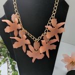 Frosted Peach Acrylic Flower Necklace and Earrings Set Orange Photo 1