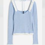 H&M Women's Light Blue Ruffle-trimmed Rib-knit Top Set S Photo 0