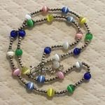 Sterling Silver VTG  Multicolor Cats Eye Station Beaded Choker Necklace Extension Photo 0
