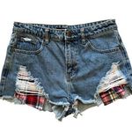 Forever 21  Plaid Design Ripped Denim Jean Shorts Photo 0