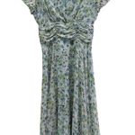 Vtg Y2K Dress Barn 4 Cottage Fairy Floral Ruched Midi Dress Sheer Flutter Sleeve Green Photo 0