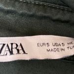 ZARA  Green Silky Satin Long Sleeve Ruched Collar Button Down Blouse Shirt Top S Photo 2