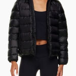 Aritzia Cozy Teddy Fuzzy Puffer Jacket Fleece Sherpa Fall Winter Hooded Coat XS Black Photo 0