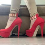 Anne Michelle Women’s Pumps Heels Shoes Ankle Strap Zipper Back Suede Red Sz 8.5 Photo 3