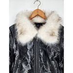 Unreal Fur Wet Look Aviator Jacket Black Faux Leather & Fur Collar Women’s S Photo 3