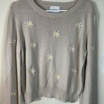 Pink Rose Beige Cropped Sweater w/White & Yellow Floral Embroidery Size Large Photo 1