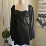 Satin Black Balloon Sleeve Sweetheart Mini Dress Size 8 Photo 5