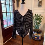 Mustard Seed NWOT Flowy V Neck Plunge Tie Striped Lace Bodysuit w/ Bell Sleeves Photo 3